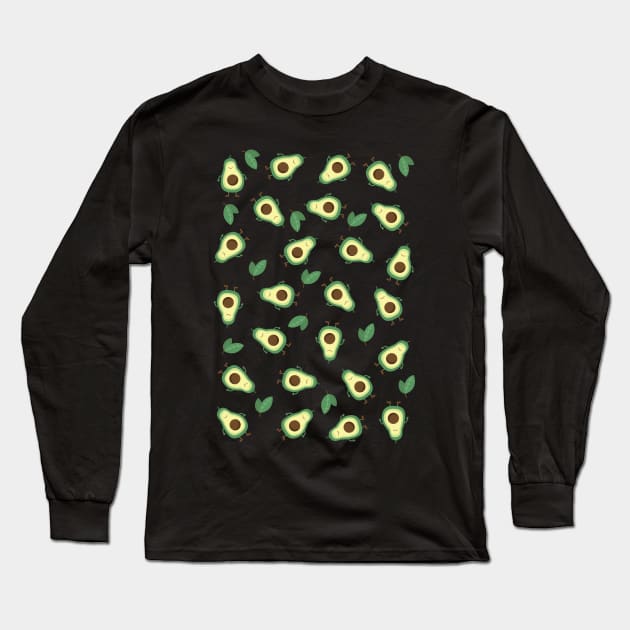 Avocado Pattern with black background Long Sleeve T-Shirt by burropatterns